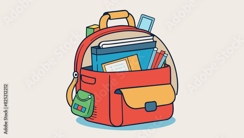 A backpack overflowing with textbooks and school supplies a forgotten lunchbox poking out from one of the pockets. This item symbolizes the. Cartoon Vector.