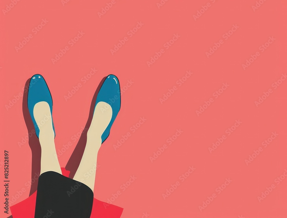 Fashionable legs in blue shoes on bright red and pink background, stylish and trendy concept for beauty and fashion industry Fashionable legs in blue shoes on bright red and pink background, stylish and trendy concept for beauty and fashion industry