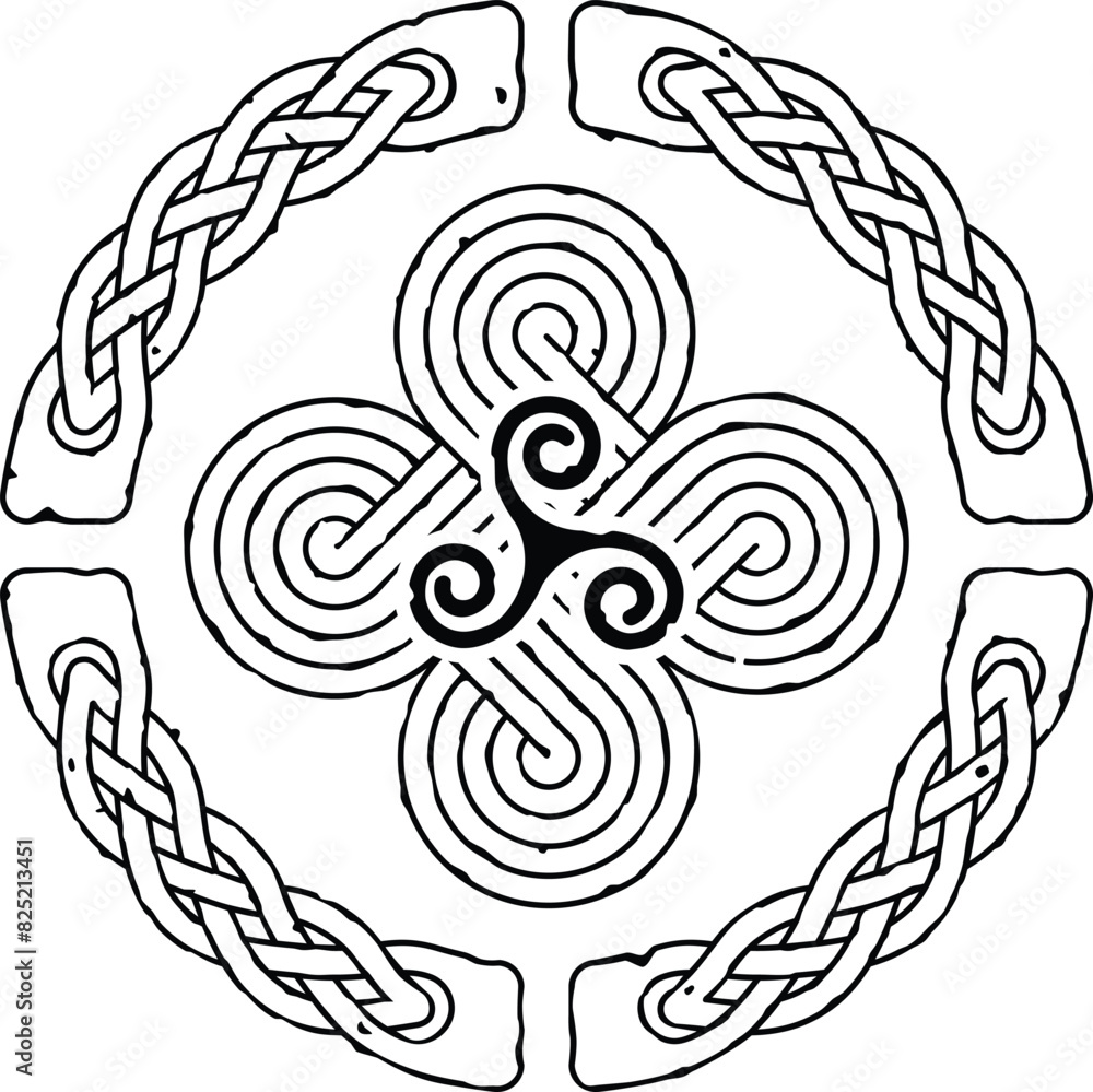 Grunge Celtic Braid Pattern Ring, Curved Knot, Triskele Grunge Celtic Braid Pattern Ring, Curved Knot, Triskele