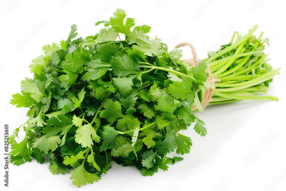 Fresh cilantro bouquet with lush leaves isolated on white background Fresh cilantro bouquet with lush leaves isolated on white background