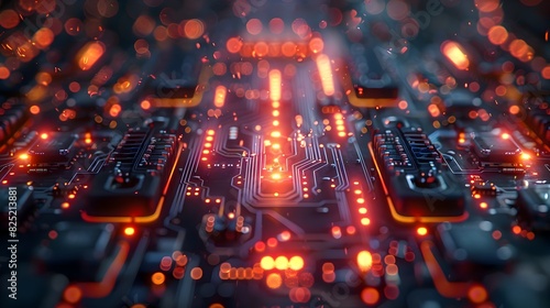 Glowing Digital Circuit Board Backdrop with Vibrant Neon Lights and Futuristic Technology