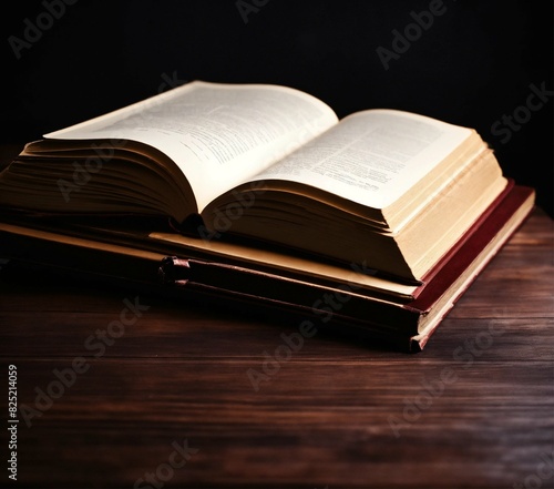 Close front view of blank white book standing in dark blur background