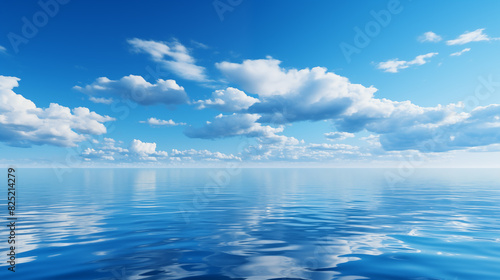 Blue sky over calm sea. Blue sea and sunny sky on horizon over calm water © Pakhnyushchyy