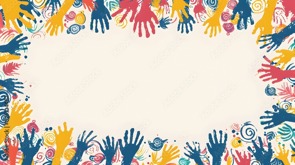 Vibrant Doodle Border Design for Children s Day Background with Blank Space for Message Vibrant Doodle Border Design for Children s Day Background with Blank Space for Message