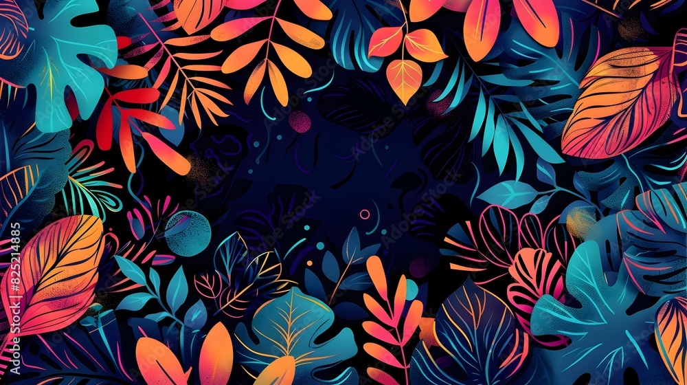 Vibrant Abstract Tropical Foliage Background with Blank Central Space for Copy Vibrant Abstract Tropical Foliage Background with Blank Central Space for Copy