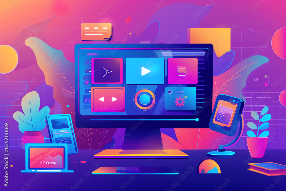 online webinar interface, flat design, front view, live streaming session, animation, vivid. online webinar interface, flat design, front view, live streaming session, animation, vivid.