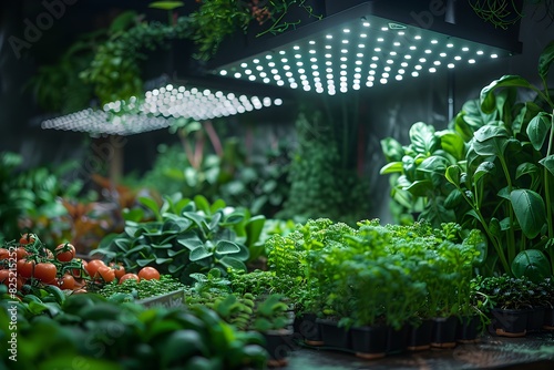 Thriving Indoor Hydroponic Garden with Advanced Lighting System for Sustainable Food Production