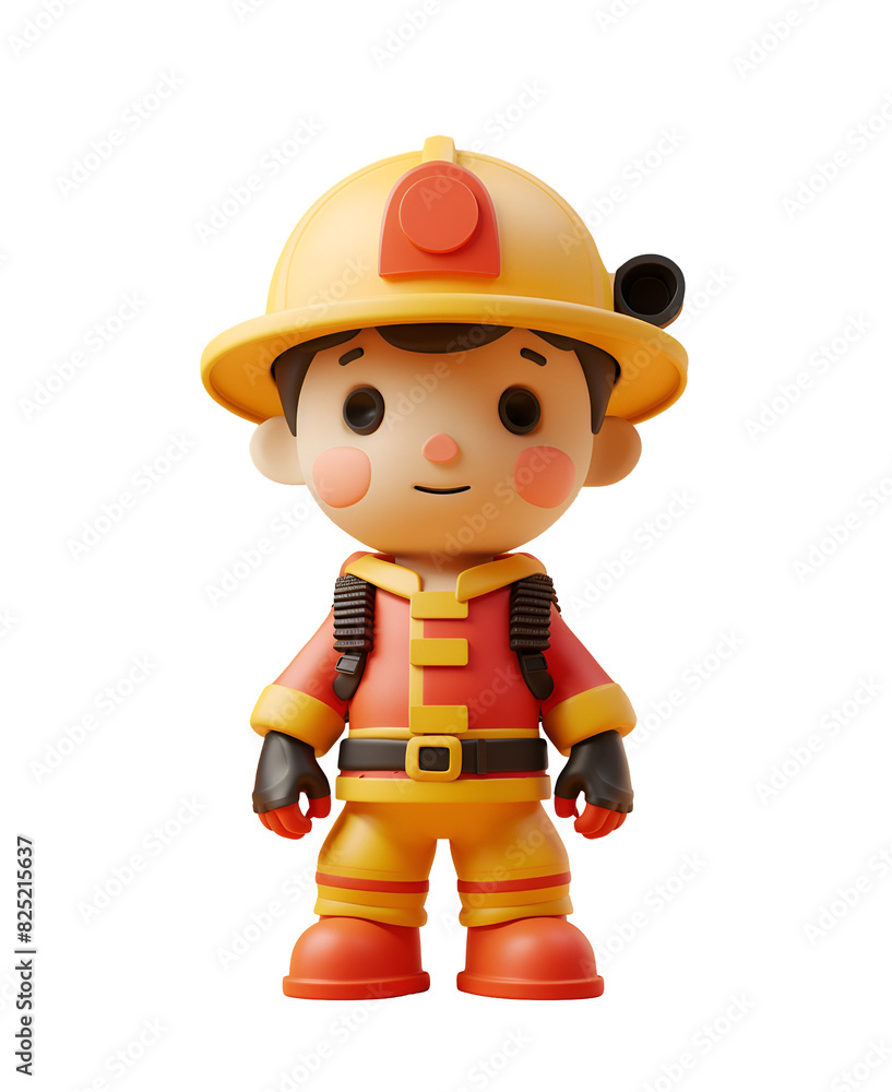 Cute Happy Firefighter Man: Chibi Cartoon and 3D Render Illustration of Professions That Save Lives, Isolated on Transparent Background, PNG Cute Happy Firefighter Man: Chibi Cartoon and 3D Render Illustration of Professions That Save Lives, Isolated on Transparent Background, PNG