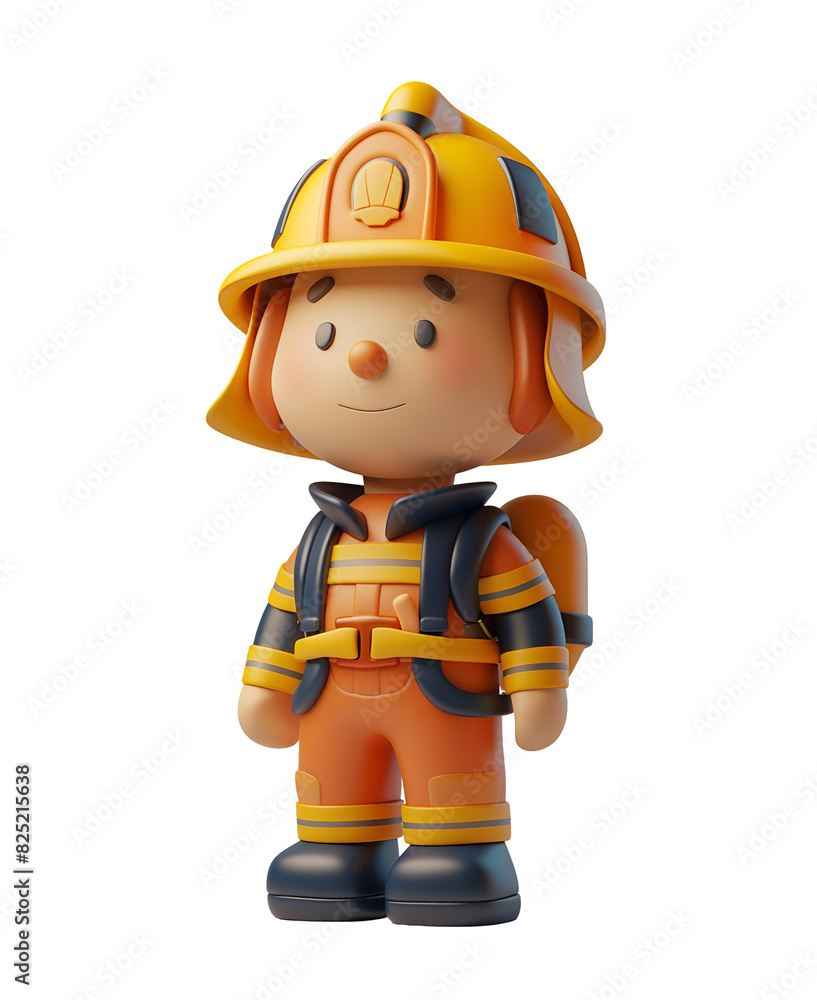 Chibi Cartoon: 3D Render Illustration of a Cute Happy Firefighter Man, Professions That Save Lives, Isolated on Transparent Background, PNG Chibi Cartoon: 3D Render Illustration of a Cute Happy Firefighter Man, Professions That Save Lives, Isolated on Transparent Background, PNG