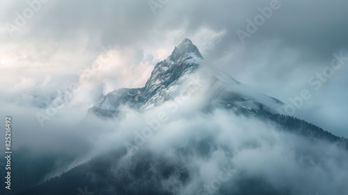 Wallpaper Mural Dramatic mountain peak covered in fog and snow Torontodigital.ca