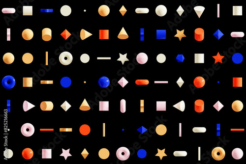 3D Solid Shapes In Perfectly Arranged Pattern