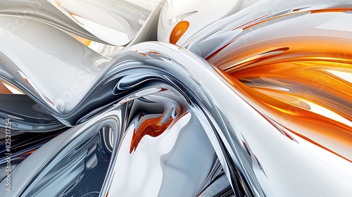 3D rendering of a modern abstract background with a white and orange color scheme.