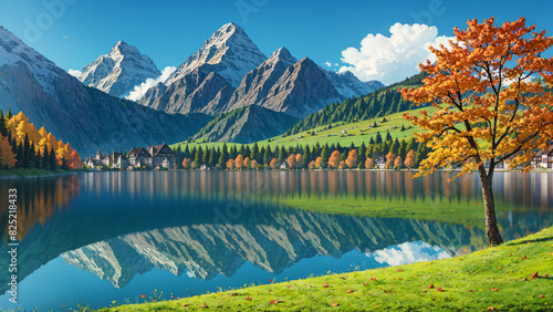 Lake anime wallpaper reflecting the poetic autumn landscape photo