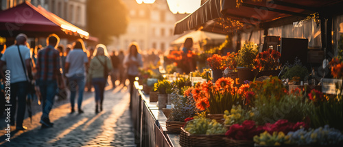 Golden Hour at Bustling Flower Market Street