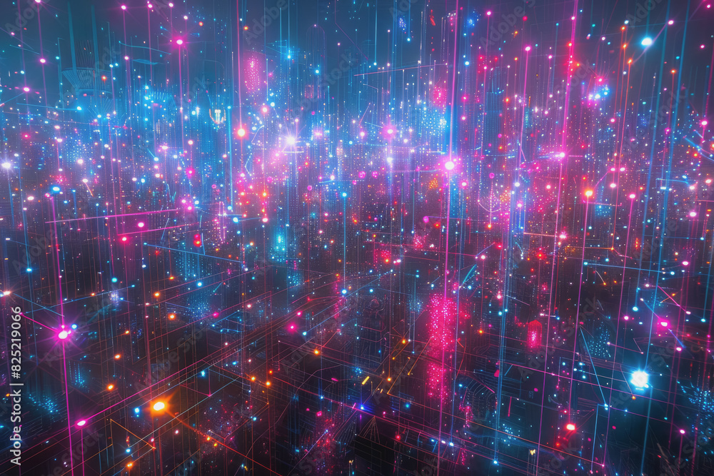 Futuristic cityscape with an abstract background With neon lines connecting the points. Futuristic cityscape with an abstract background With neon lines connecting the points.