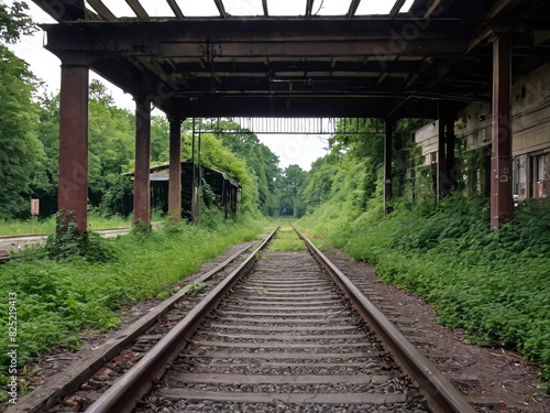  Abandoned train station with overgrown tracks