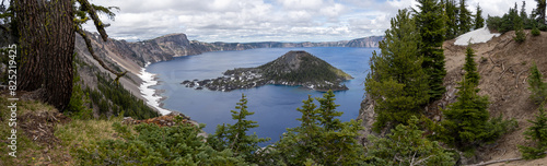 View Of Crater Lake on a cloudy day photo