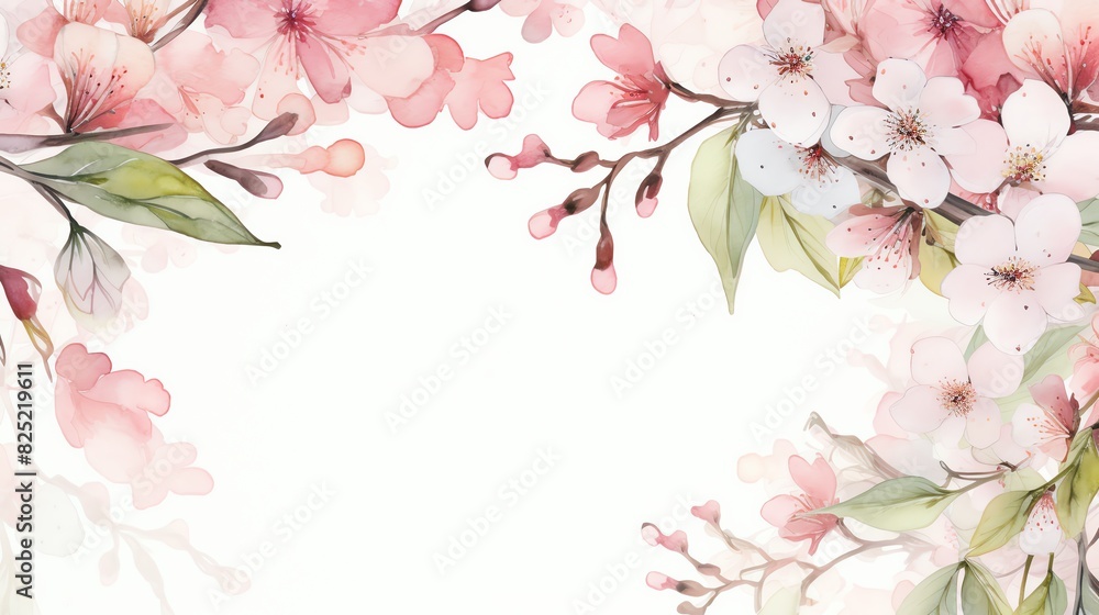 Fototapeta premium Spring Blossom Wedding Watercolor Border Incorporating the fresh blooms of spring