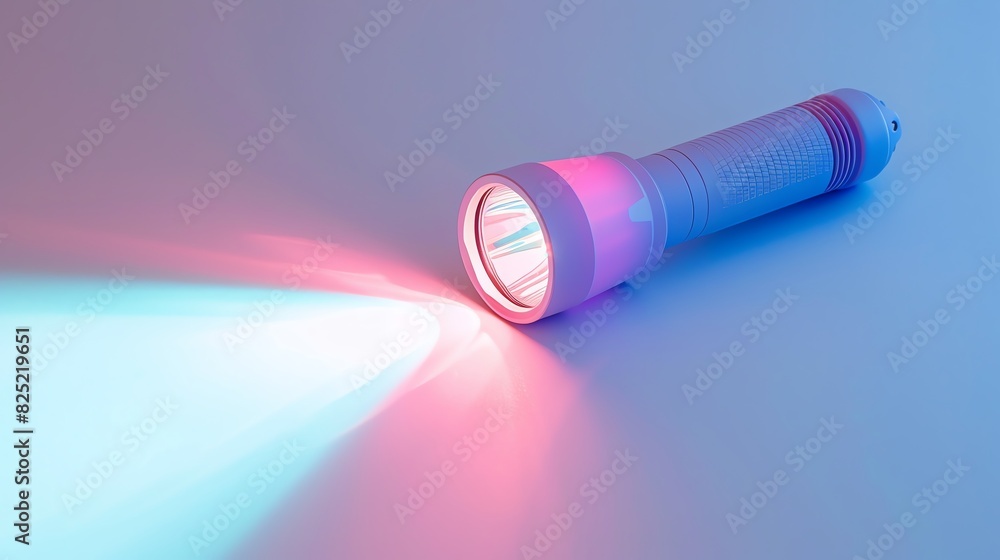 A pastel-colored flashlight with a beam of light, perfect for nighttime exploration, on a white background A pastel-colored flashlight with a beam of light, perfect for nighttime exploration, on a white background