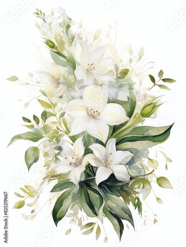 Classic White Floral Wedding Watercolor Border A border featuring an array of classic wedding flowers such as white roses