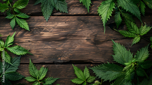 Healthy Organic Stinging Nettle on a Wooden Background photo