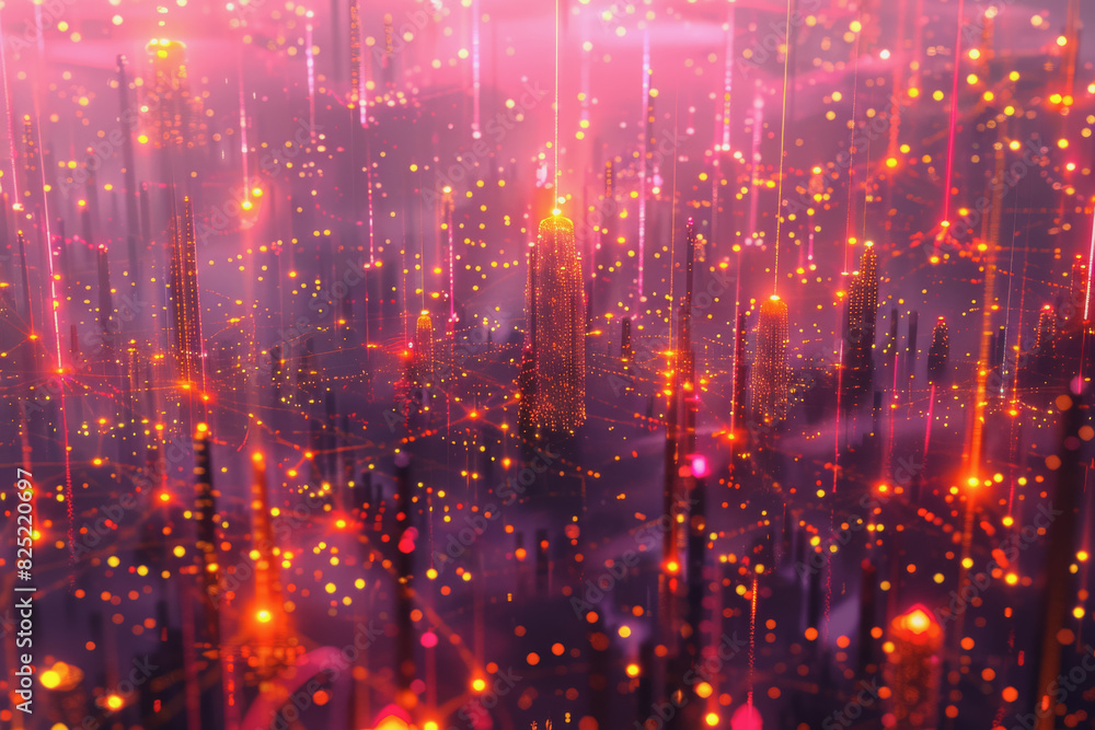 Futuristic cityscape with an abstract background With neon lines connecting the points. Futuristic cityscape with an abstract background With neon lines connecting the points.