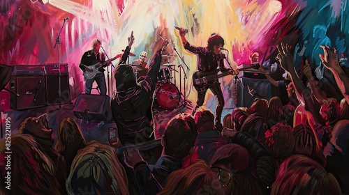 Celebrity Drawings: Drawings of bands or bands at concerts. It is a painting filled with the power and charm of a vivid performance. photo