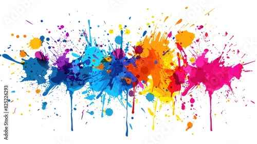 Multicolor paint splashes on white background.