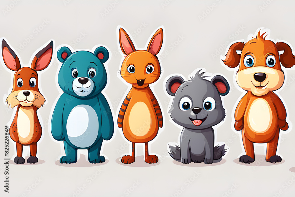 set of cartoon bears of different colors stand side-by-side on a white background. set of cartoon bears of different colors stand side-by-side on a white background.