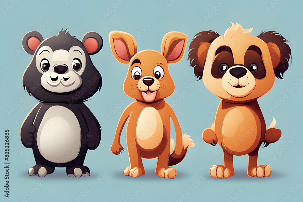 Three cartoon bears of different colors stand side-by-side on a white background. Three cartoon bears of different colors stand side-by-side on a white background.