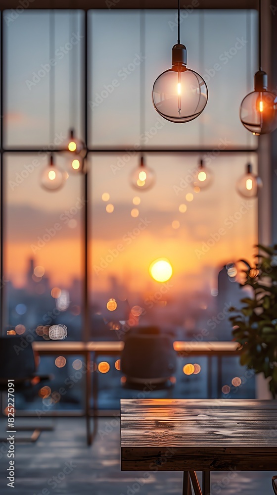 A softly blurred background of a light and airy office with panoramic windows overlooking a cityscape The modern interior is complemented by stylish lighting fixtures A softly blurred background of a light and airy office with panoramic windows overlooking a cityscape The modern interior is complemented by stylish lighting fixtures
