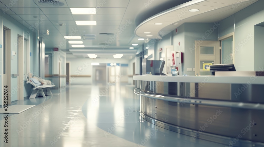 A hospital reception desk in a bustling emergency department, capturing the dynamic and fast-paced environment. A hospital reception desk in a bustling emergency department, capturing the dynamic and fast-paced environment.