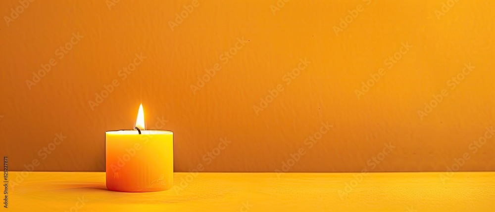 Single candle with blank copyspace on yellow background Single candle with blank copyspace on yellow background