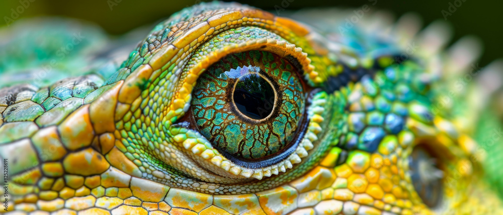 Fototapeta premium Head shot closeup of Green Crested Lizard.