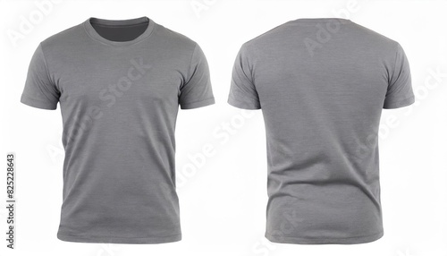 grey t shirt front and back view, isolated on white background. Ready for your mock up design template 