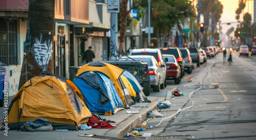 Homeless tents on the streets in downtown