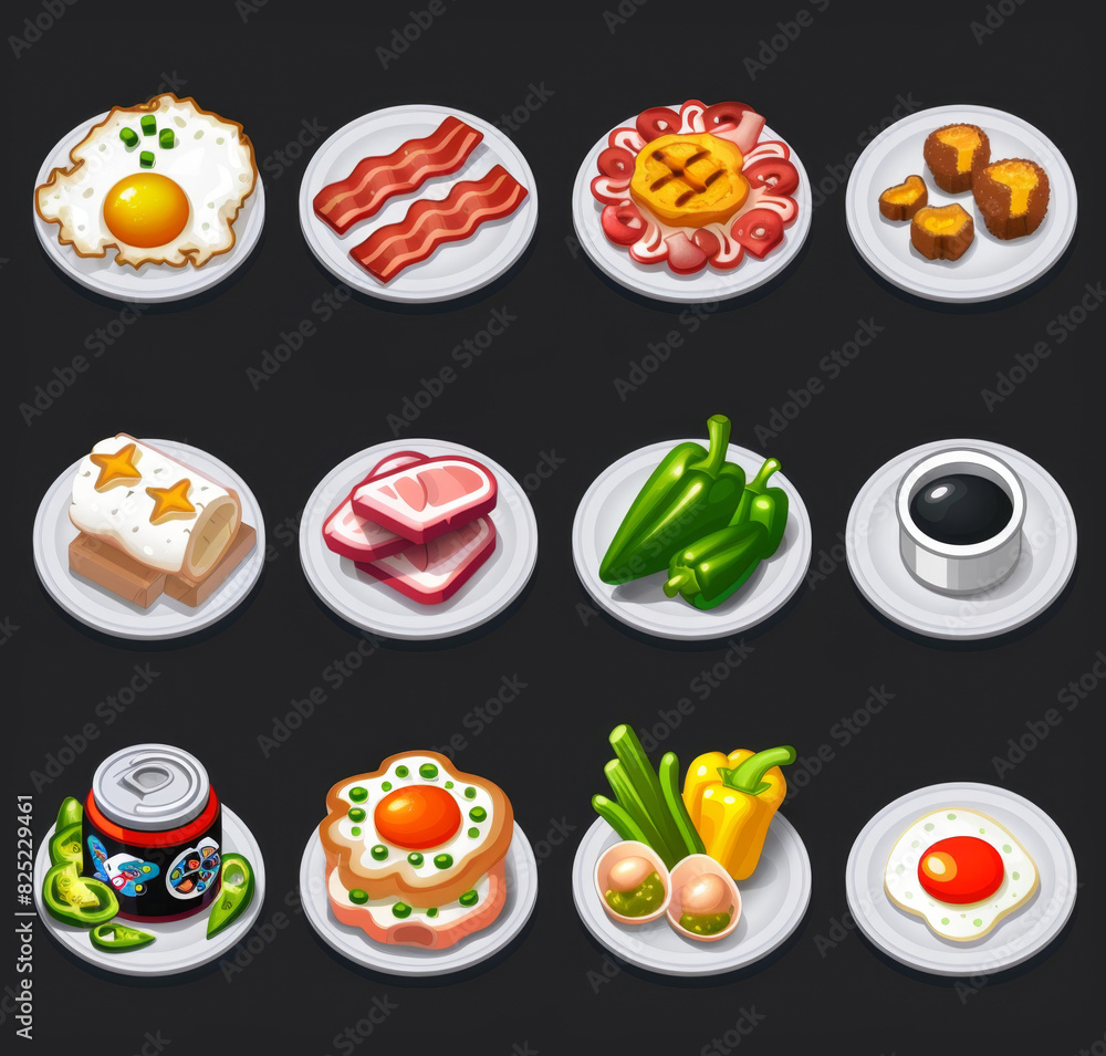 Set of food stickers, generative ai Set of food stickers, generative ai