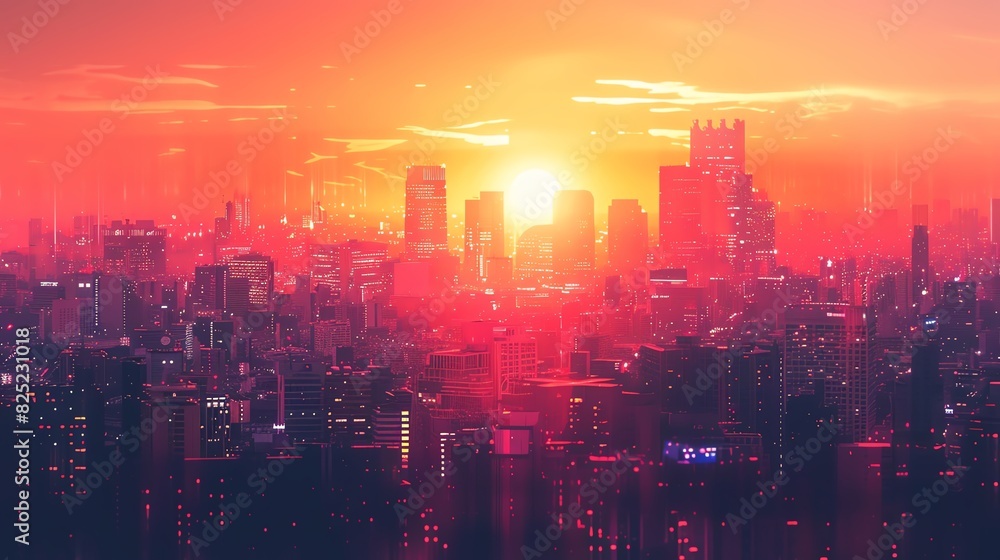 Stunning sunset over a vibrant city skyline, casting a warm glow on modern buildings and creating a breathtaking urban landscape. Stunning sunset over a vibrant city skyline, casting a warm glow on modern buildings and creating a breathtaking urban landscape.