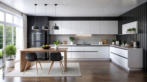 Sleek and simple black and white kitchen with minimal decor