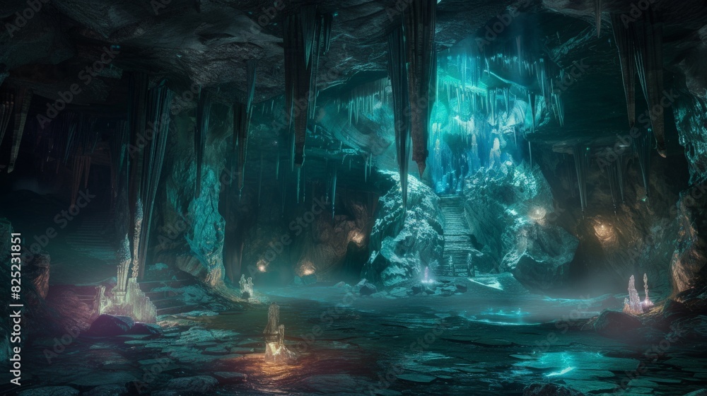 color photo of a wondrous underground paradise, a magical cave adorned with delicate formations of gleaming crystals, color photo of a wondrous underground paradise, a magical cave adorned with delicate formations of gleaming crystals,