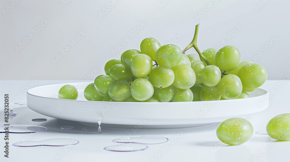 Plate of Fresh Green Grapes with Water Droplets Plate of Fresh Green Grapes with Water Droplets
