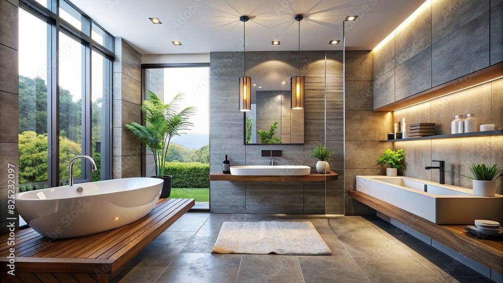 Modern bathroom with minimalist fixtures and sleek, angular design