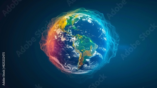 A digital rendering of Earth with highlighted climate zones and weather patterns, demonstrating the planet's dynamic and interconnected systems. photo