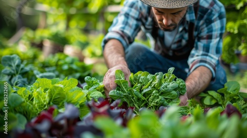 Wallpaper Mural A farmer tending to a vibrant organic vegetable garden, showcasing sustainable agriculture practices that benefit both the environment and local communities. Torontodigital.ca