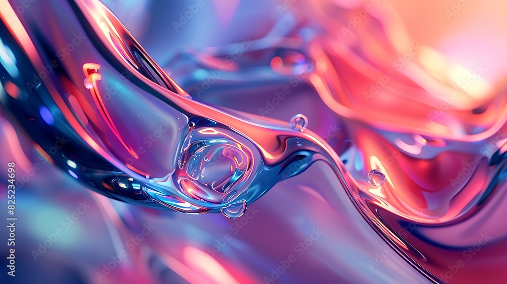 3D render of a close-up of a liquid. The liquid is a vibrant mix of blue and pink, with a smooth, glossy surface.