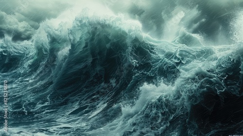 Large and forceful ocean waves in a storm