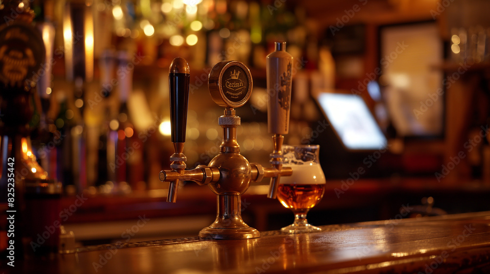 Craft Beer Pouring from Tap in Local Bar, Capturing the Authentic Atmosphere and Culture of a Pub Craft Beer Pouring from Tap in Local Bar, Capturing the Authentic Atmosphere and Culture of a Pub