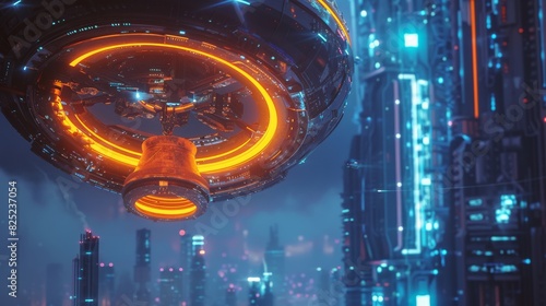 Fototapeta Naklejka Na Ścianę i Meble -  Futuristic city orbiting around earth in a space background