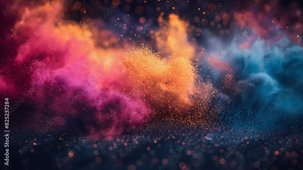 Abstract colored dust explosion on a black background.abstract powder splatted background.