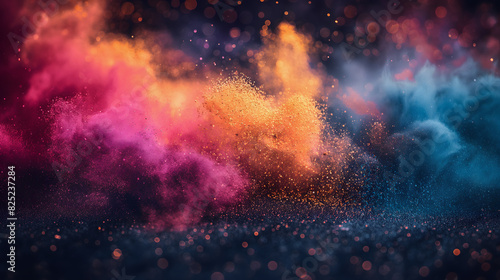 Abstract colored dust explosion on a black background.abstract powder splatted background. photo
